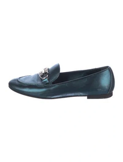 Pre-owned Ferragamo Horsebit Accent Leather Loafers In Blue