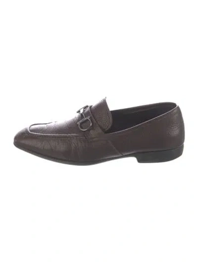 Pre-owned Ferragamo Horsebit Accent Leather Loafers In Brown