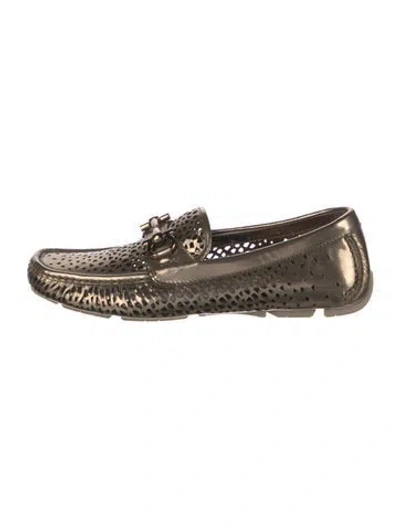 Pre-owned Ferragamo Horsebit Accent Leather Loafers In Gold