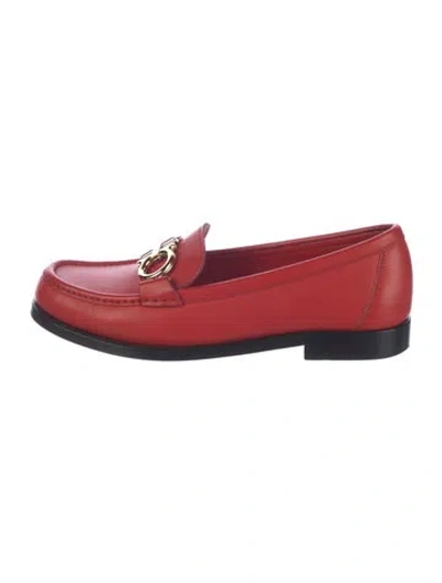 Pre-owned Ferragamo Horsebit Accent Leather Loafers In Red