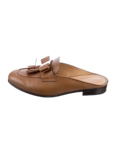 Pre-owned Ferragamo Horsebit Accent Leather Mules In Brown
