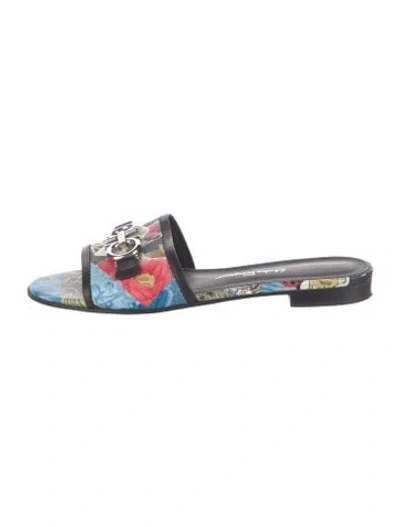 Pre-owned Ferragamo Horsebit Accent Leather Slides In Multi