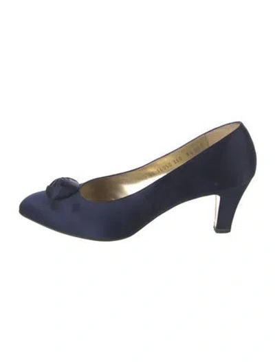 Pre-owned Ferragamo Horsebit Accent Satin Flats In Blue
