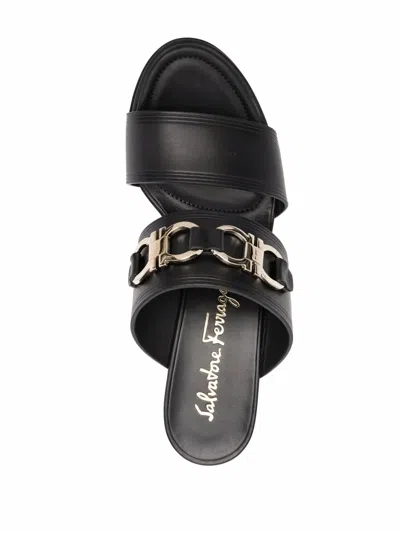 Ferragamo Horsebit-detail Open Toe Sandals In Black