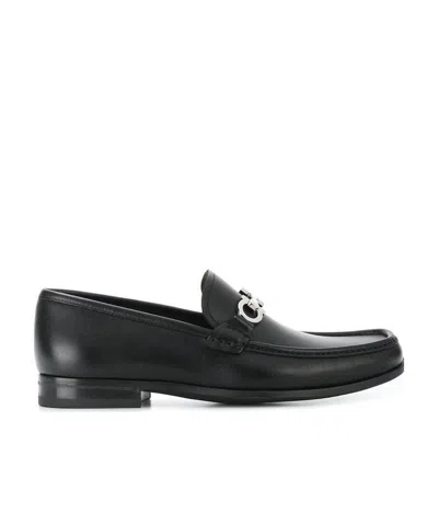 Ferragamo Salvatore  Men Dark Brown Leather Grandioso Loafers In Nero