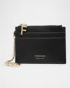 Ferragamo Hot Stamp Zip Leather Card Holder In Black