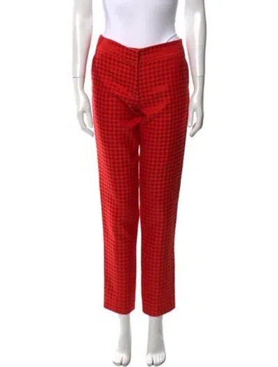 Pre-owned Ferragamo Houndstooth Print Straight Leg Pants W/ Tags In Red