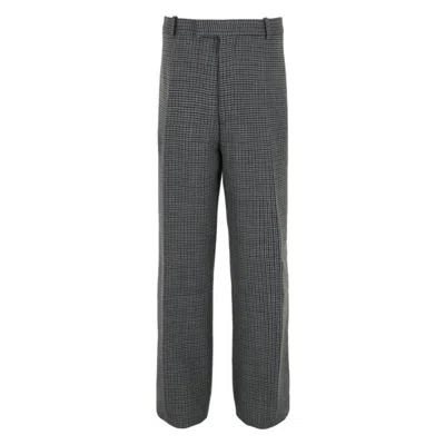 Ferragamo Houndstooth Wool Tailored Trousers In Gray