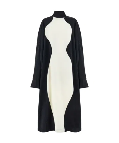Ferragamo Two-tone Satin Dress In Black/ivory