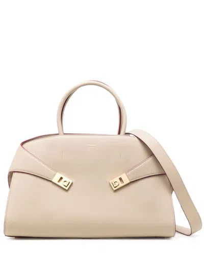 Ferragamo Medium Hug Top-handle Bag In Stone