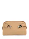 Ferragamo Hug Gancini Leather Shoulder Bag In Light Camel
