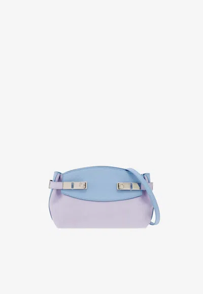 Ferragamo Hug Bi-color Crossbody Bag In Calf Leather In Lavender