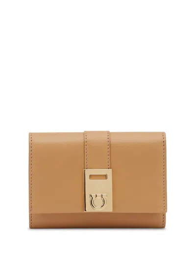 Ferragamo French Hug Wallet In Calf Leather In Camel