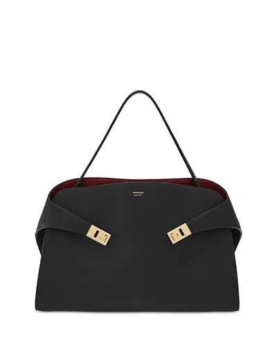 Ferragamo Hug Bicolor Handbag In Nero