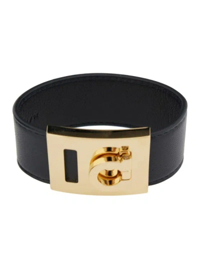 Ferragamo Hug Black Bracelet With Gancini Detail In Smooth Leather Woman