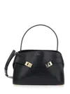 Ferragamo Hug Black Shoulder Bag With Logo Print On The Front In Leather Woman In Multi