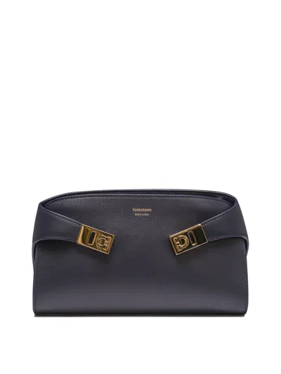 FERRAGAMO FERRAGAMO HUG BLUE CALF LEATHER SMALL CROSSBODY BAG