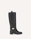 Ferragamo Knee High Boot With Hug Buckle Detail In Black