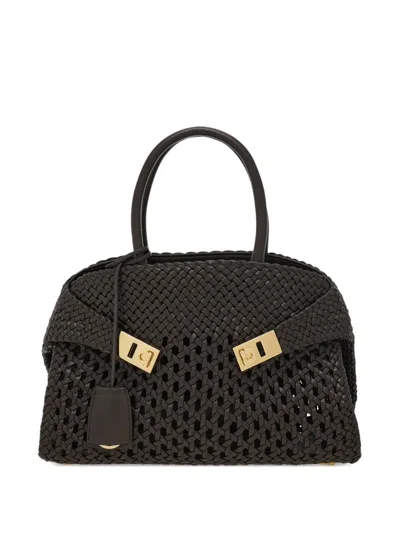 Ferragamo Dark Brown Leather Mini Hug Handbag