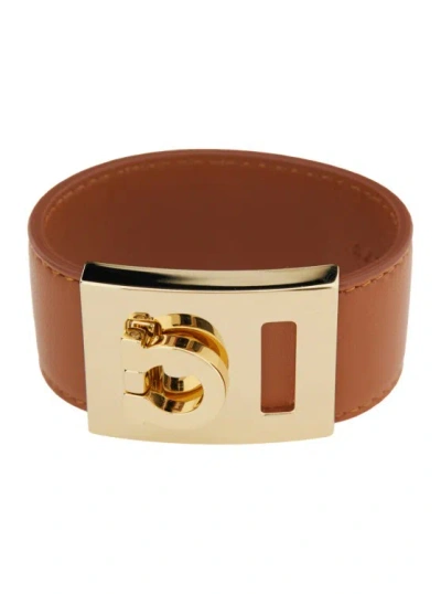 Ferragamo Hug Brown Bracelet With Gancini Detail In Smooth Leather Woman