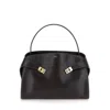 Ferragamo Hug Brown Shoulder Bag With Logo Printed On Front In Grained Leather Woman In Brown