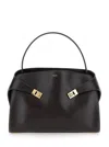 Ferragamo Hug Brown Shoulder Bag With Logo Printed On Front In Grained Leather Woman In Brown