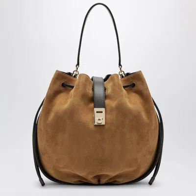 Ferragamo Hug Bucket Bag With Buckle In Natural In Brown