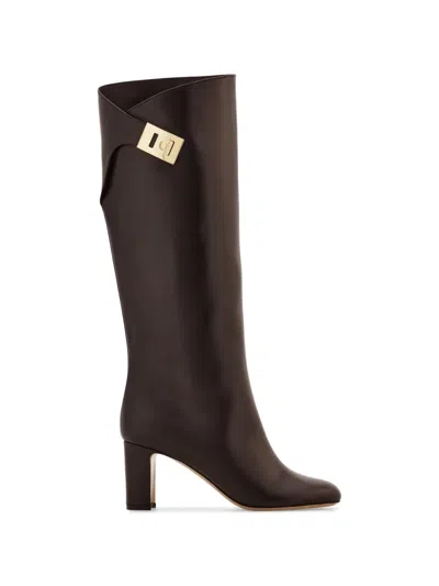 Ferragamo Hug Buckle Boots In Brown