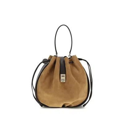 Ferragamo Hug Buckle Bucket Bag In Brown
