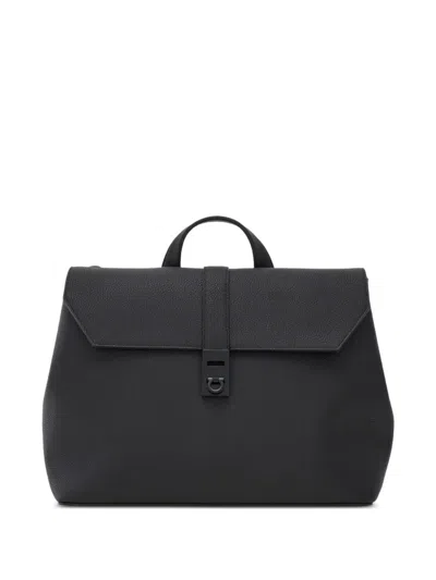 Ferragamo Hug Buckle Hybrid Briefcase-backpack-messenger In Black
