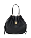 Ferragamo Hug Buckle Leather Bucket Bag In Black