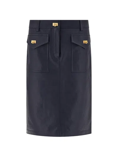 Ferragamo Hug Buckles Detail Nappa Midi Skirt In 블루