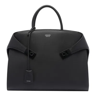 Ferragamo Structured Laptop Bag Detachable Strap In Black