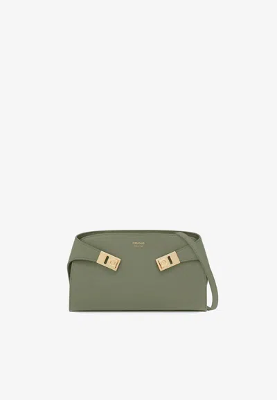 Ferragamo Hug Calf Leather Crossbody Bag In Green
