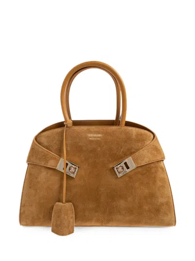 Ferragamo Hug Calf Suede Tote Bag In Brown