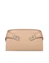 Ferragamo Hug Gancini Leather Shoulder Bag In Camel