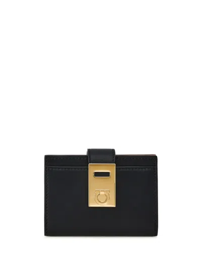 Ferragamo Damen Zweifarbiges Hug Kreditkartenetui In Black