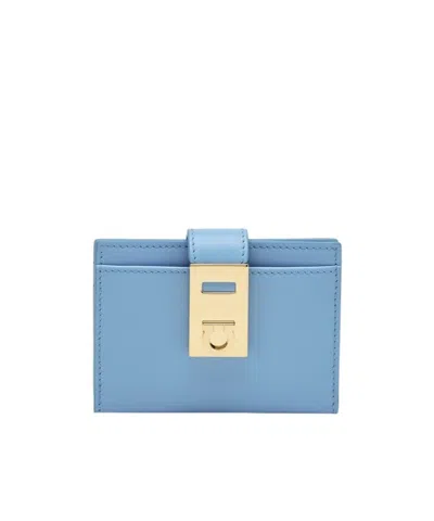 Ferragamo Portacarte Hug Leather Cardholder In Sky-blue