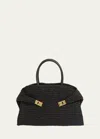 Ferragamo Medium The Hug Raffia Tote Bag In Nero