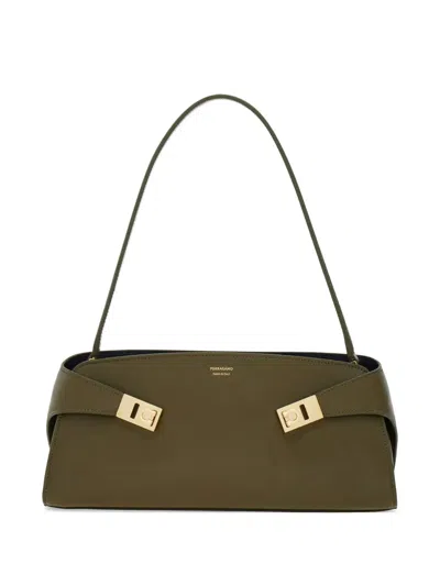 Ferragamo Hug East West Leather Shoulder Bag In Gray