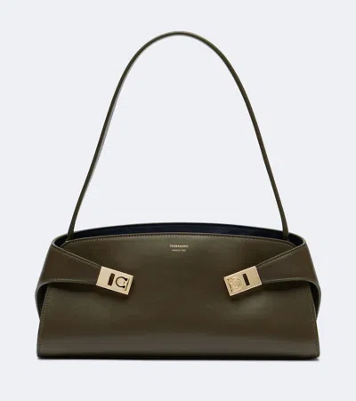 Ferragamo Hug East-west Small Leather Shoulder Bag In Green