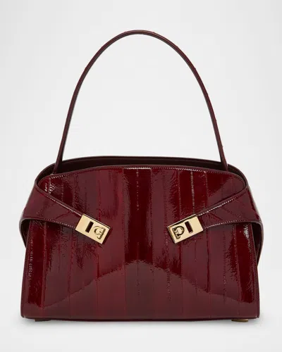 Ferragamo Hug Eel Leather Shoulder Bag In Burgundy