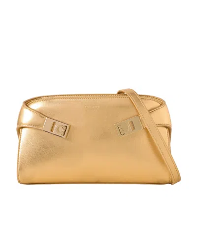 Ferragamo Hug Embellished Metallic Shoulder Bag In Golden