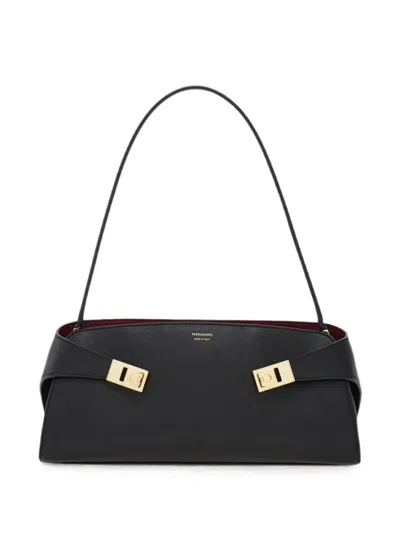 Ferragamo Hug Embossed Leather Tote Bag In Black