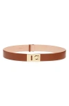 Ferragamo Hug Expandable Leather Belt In New Cognac/naturale