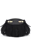 Ferragamo Hug Feather-trimmed Cross Body Bag In Black