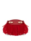 Ferragamo Hug Feather-trimmed Cross Body Bag In Red