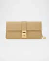Ferragamo Hug Flap Leather Wallet On Chain In Stone
