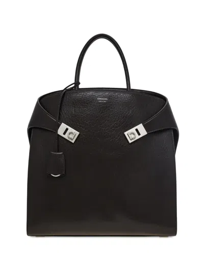 Ferragamo Hug Gancini-buckle Tote Bag In Black