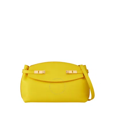 Ferragamo Hug Gancini-buckled Calfskin Shoulder Bag In Yellow